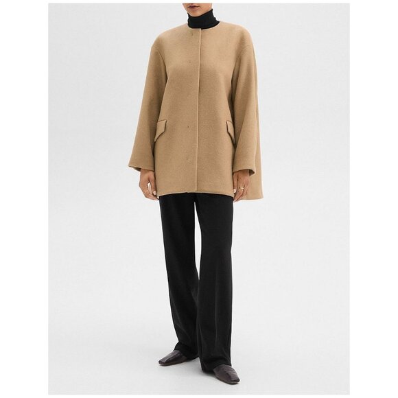 Theory Collarless Pea Coat in Double-Face Wool-Cashmere - Picture 3 of 11